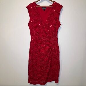 Red Sequin Lace Midi Holiday Dress